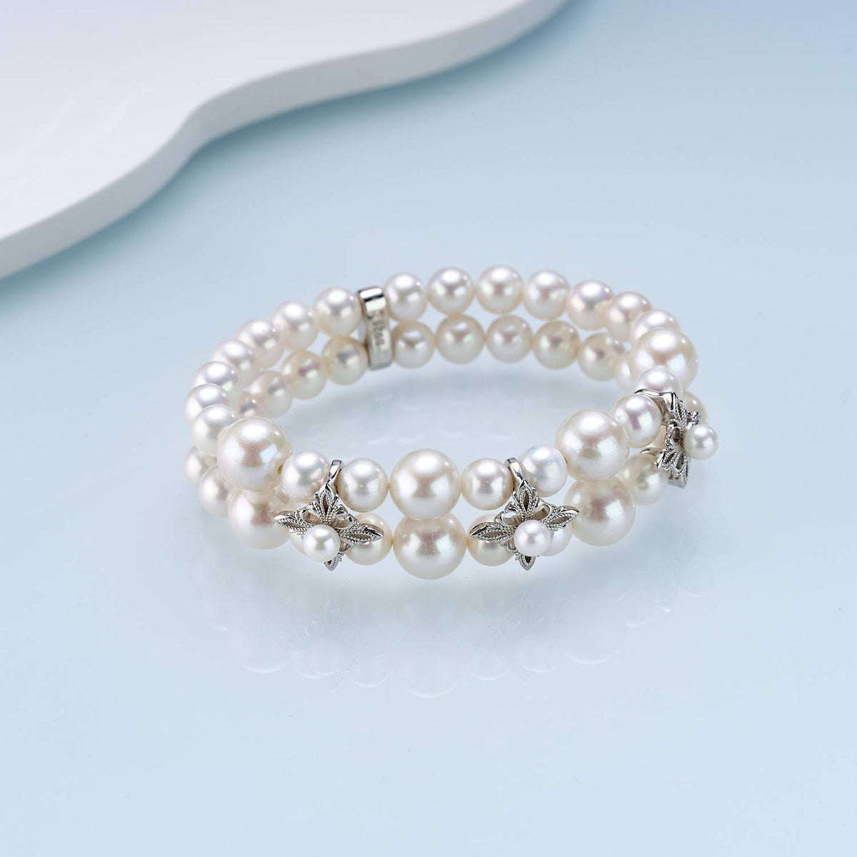 Iris Bloom Mixed-Size Double-Strand Freshwater Pearl Bracelet