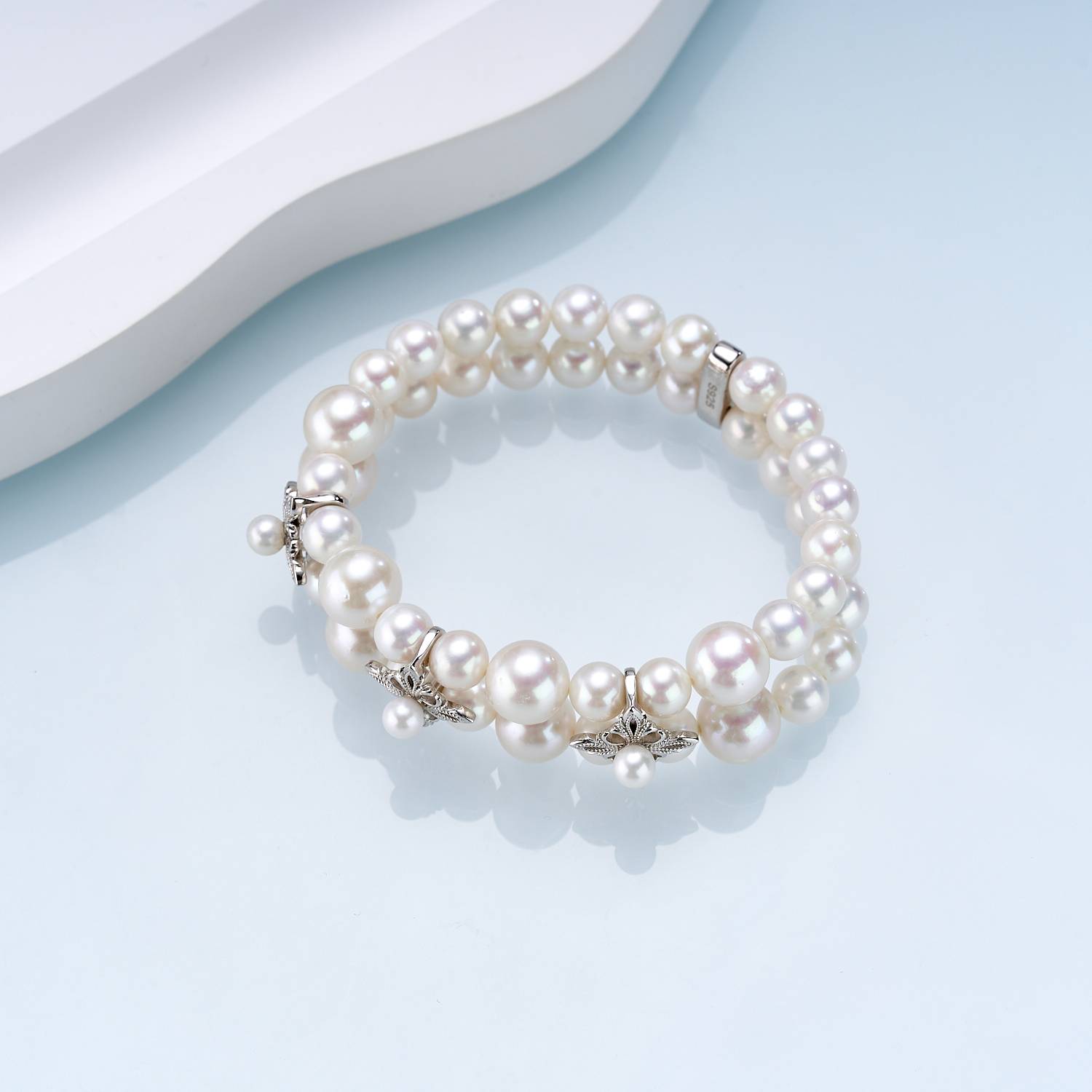 Iris Bloom Mixed-Size Double-Strand Freshwater Pearl Bracelet