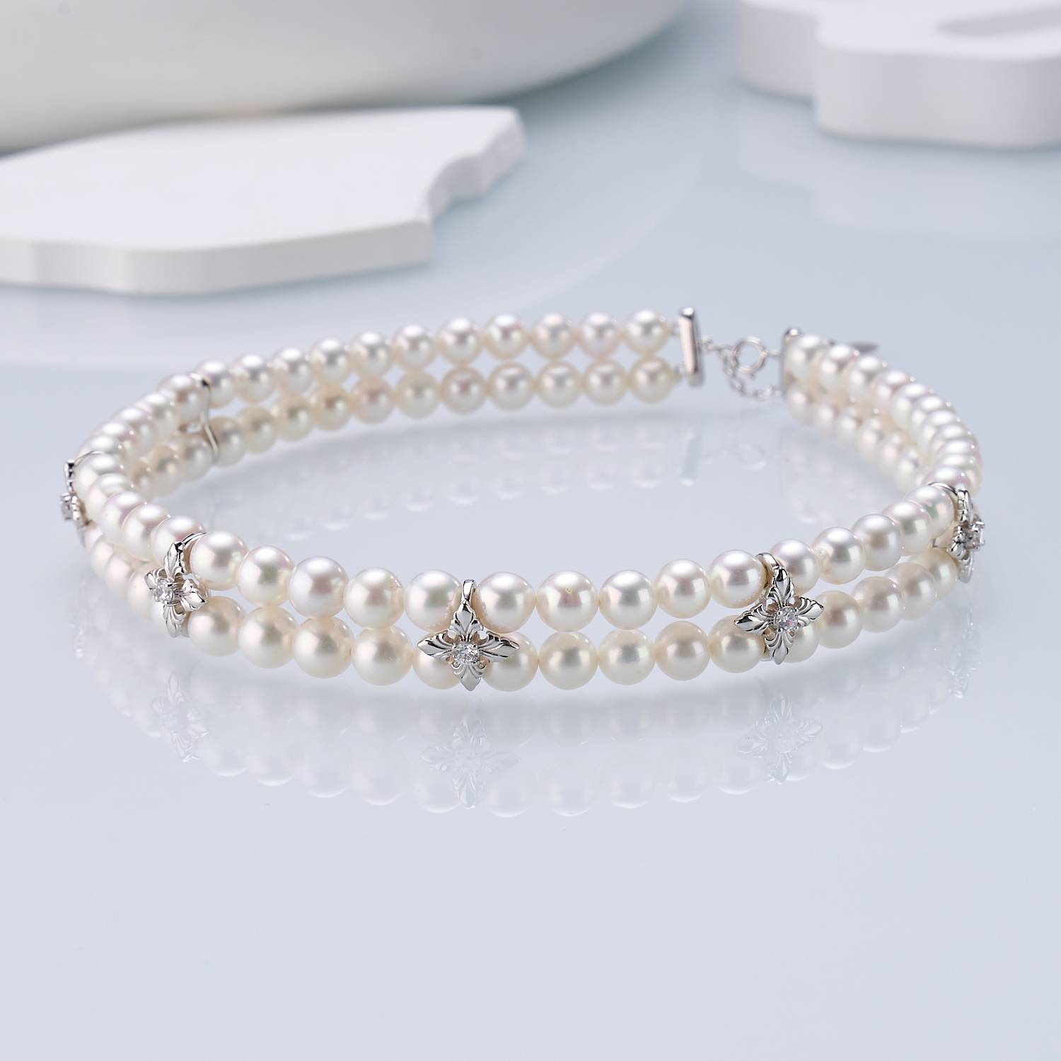 Iris Cross Double-Strand Freshwater Pearl Choker