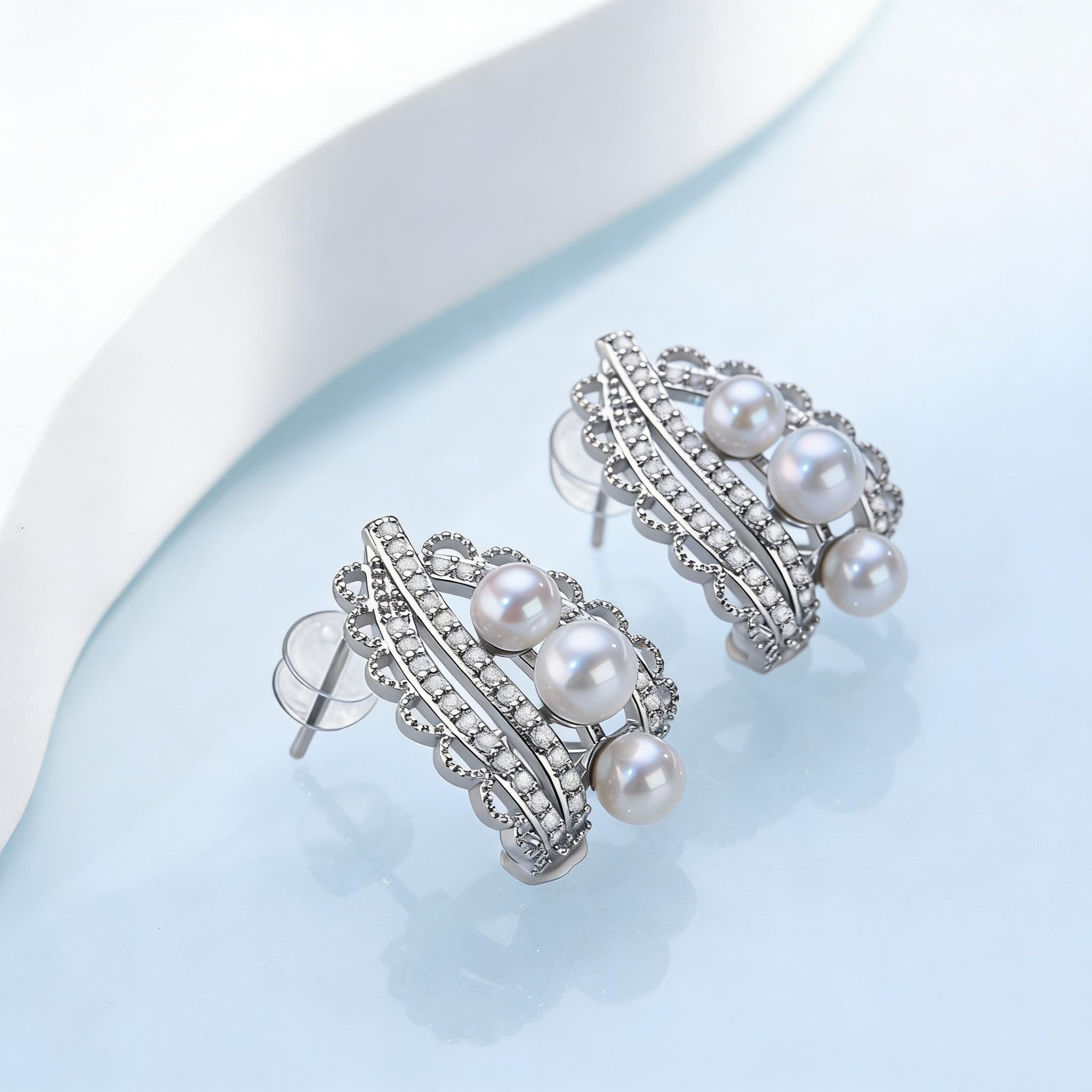 Freshwater Pearl Lace Stud Earrings
