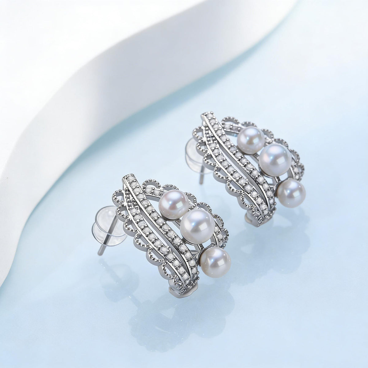 Freshwater Pearl Lace Stud Earrings