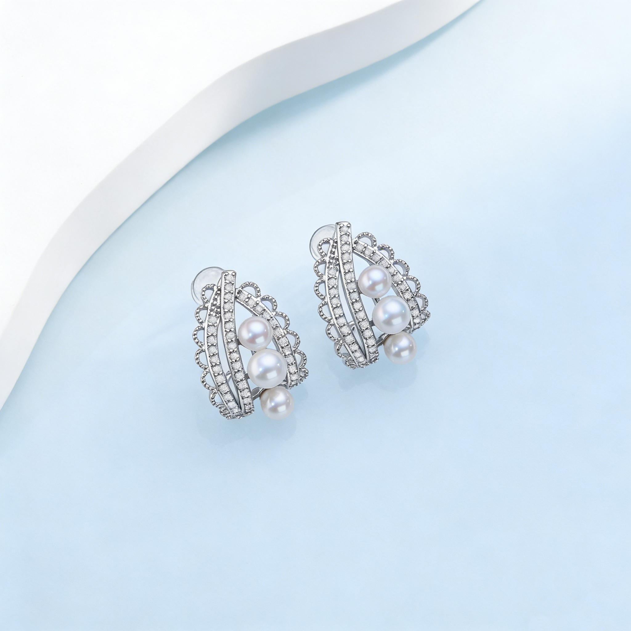 Freshwater Pearl Lace Stud Earrings
