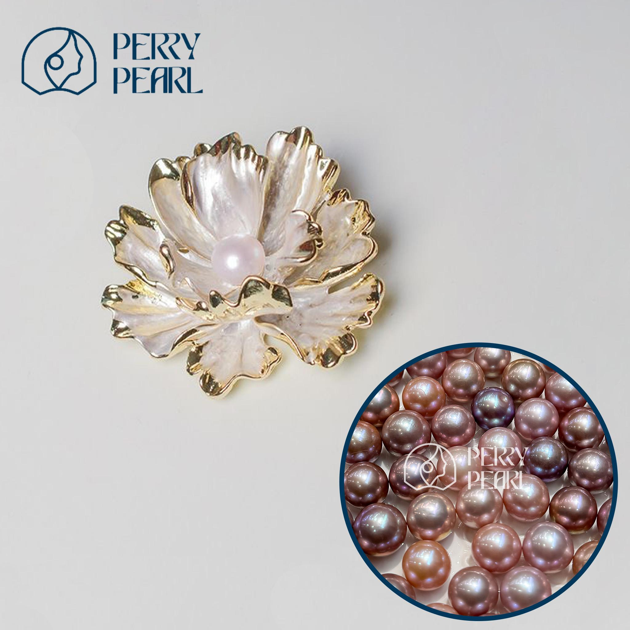 【Peony Brooch】+【Nox Pearl】 – Guranteed 12mm+ large size deep color Edison