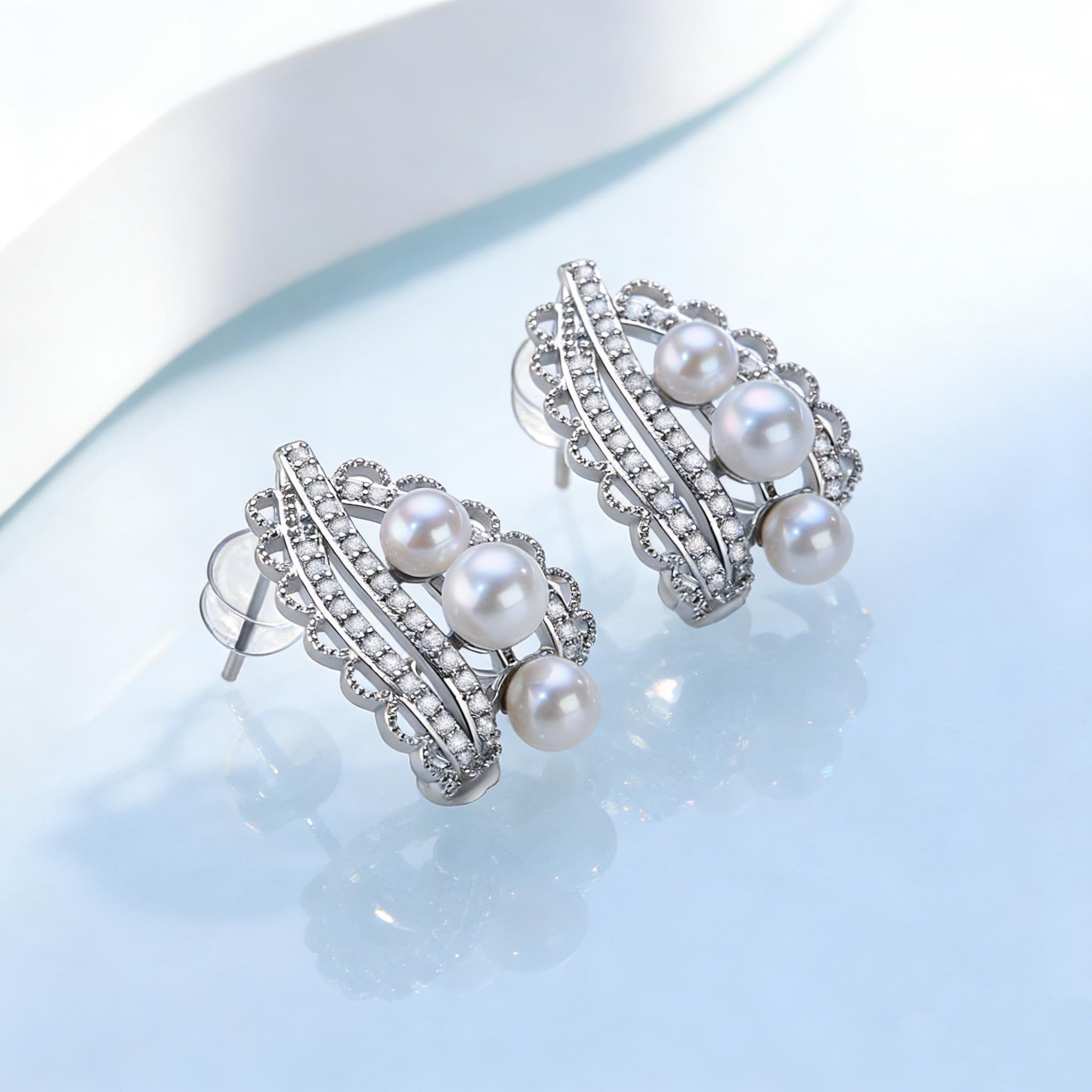 Freshwater Pearl Lace Stud Earrings